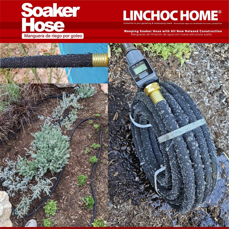 LINCHOC HOME Soaker Hose 50FT 5/8 Inch with Solid Brass
