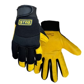 Golden Stag Deerskin Mechanic Gloves-2150 Small Work Gloves for Men, Stretch Knit Back, Seamless Palm with Velcro Wrist Strap, Neoprene Knuckle, Ideal for Construction, Farming, Gardening