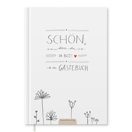 Guest Book for Wedding, Birthday, Holiday Home, Christening, Wedding Guest Book, White, Schön dass du da bist, 144 Pages Thick FSC Paper, Environmentally Friendly, Premium Hard Cover, Sturdy Thread