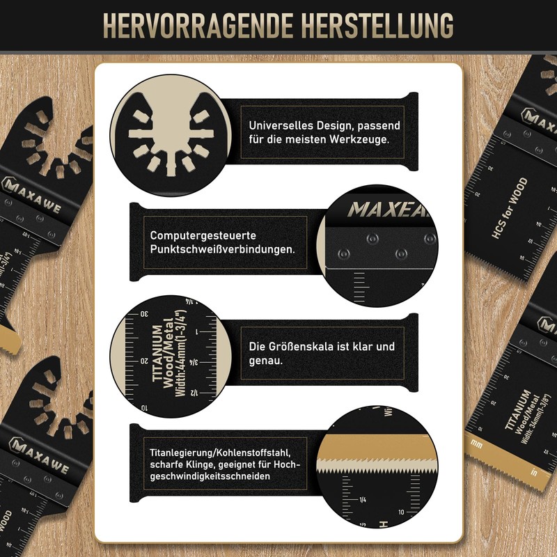 MaxAwe 31 PCS Multitool Bla-des, Titanium Oscillating Saw Bla-des Set
