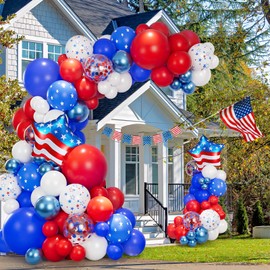Grcypa Red White and Blue Balloons Garland Arch Kit with Confetti Star Print Balloons for 4th of July Balloons Graduation Veterans Memorial Day Nautical Birthday Baseball Game Party Decorations