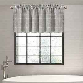 Shunjie.Home Farmhouse Valances for Windows Boho Linen Plaid Curtain Valances, Plaid Window Valance for Kitchen Bedroom Bathroom Living Room(1,Gray, 54" x 18")