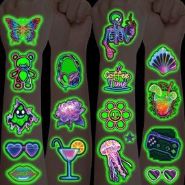 Neon Tattoos for Children, 10 Sheets Luminous Children's Tattoos, Skin-Friendly Set, Neon Temporary Tattoos Stickers, Party Bags, Children's Birthday Gifts, Party Decoration, Tattoo Children