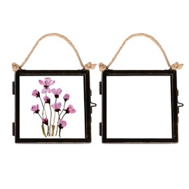 Nicola Spring Metal Photo Frames - Fits Photo Size 4 x 4 (10 x 10cm) - Pack of 2 - Black Picture Frame Small Square Hanging Rope Wall Hanging Certificate Display Poster Case