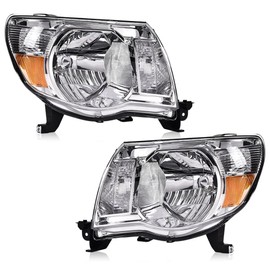 G-PLUS Headlights Assembly Pair, Fit For 2005 2006 2007 2008 2009 2010 2011 Toyota Tacoma Headlamp,Clear lens Chrome Housing Amber Reflector TO2502157, TO2503157