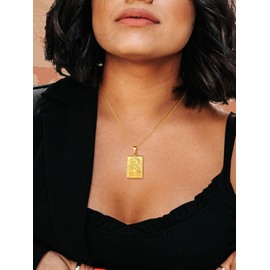 Chinese Dragon Gold Necklace For Men Women, Square Dragon Medallion Large Pendant With 20”+2” Extender Chain, Gold Layered Necklaces,Hiphop Jewelry, Mascot Lucky Symbol Necklace