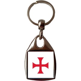 PJ4U Knights Templar Red Cross Luxury Double Sided Metal Keyring And Velvet Gift Bag