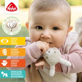 Fehn FehnNatur Rattle Bracelet Baby Rabbit - Motor Skills Toy Grasping Toy for Rattling, Feeling - Cuddly Toy Baby Toy with Organic Cotton - Toy for Babies and Toddlers from 0+ Months