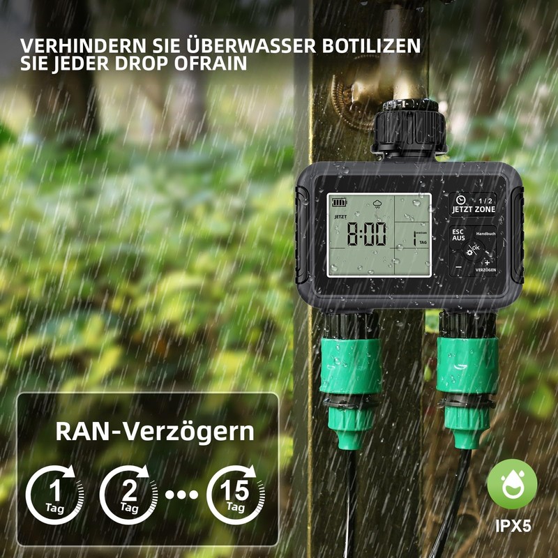 Haozee Watering Computer 2 Outputs, Garden Watering Timer with Rain