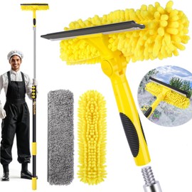 Opow 284'' Window Squeegee with Telescoping Extension Pole, 2 in 1 Shower Cleaning with Telescopic Pole, Extension Washing Tool with Rotating Head for Indoor/Outdoor High Window Glass