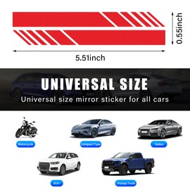 Dickno 2 PCS Car Rear View Mirror Stickers, 5.51" × 0.55" Waterproof Auto Side Rearview Mirror Decals, Universal Anti-Collision Warning Stripes, Vehicle Accessories for Most Cars (Red)