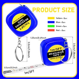 12 Pieces Tape Measure Keychains, 2 Inch Functional Small Tape Measures Keychains with Stable Slide Lock Pocket for Birthday Party Favors Gift Bag Fillers Prize 1m 3 Ft 4 Colors
