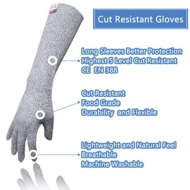 GRSTREE Work Gloves, Cut Resistant Gloves with Long Sleeves, level 5 Anti Cut Glove, Safe Food Grade, Hand Wrist Forearm Protectors, for Gardening/Kitchen/Heavy Duty, Medium