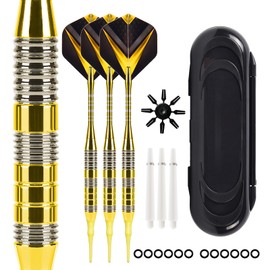 Mhekrep Darts with Plastic Tip, 21 g, Set of 3 Professional Soft Darts Set, Dart Accessories, Darts for Electronic Dartboard with Storage Box (Yellow)