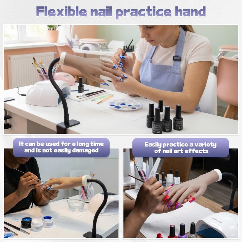 Practice Hand for Acrylic Nails, Flexible Bendable Fake Hand with