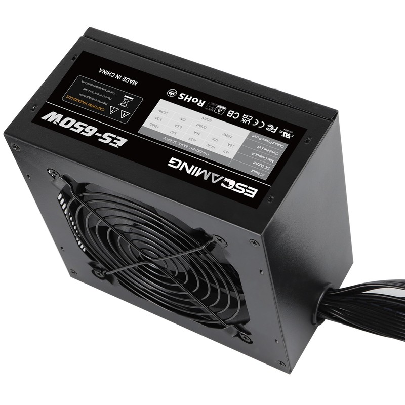 ESGAMING 650W PSU - Non-Modular ATX Power Supply with Auto-Thermally