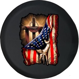 Spare Tire Cover American Flag Jesus Cross Black 29 Inch