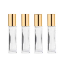 wifreo Perfume Essential Oil Bottles, Square Refillable Thick Glass Roller Bottle, 4 Pack 1/3oz 10ml