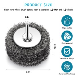 6 PCS Wire Brush for Drill - 3 Inch Wire Wheel for Drill, Heavy Duty Wire Brush for Paint Removal, Drill Brush Attachment, Die Grinder Sanding Disc, 1/4in Shank, 20000RPM, 0.0118" Carbon Steel Wire