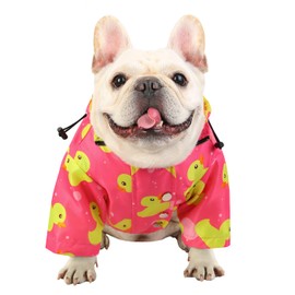 HDE Dog Raincoat Poncho Double Layer Zip Rain Jacket with Removable Hood, Leash Hole for Small to 3XL Dogs and Puppies Ducks Pink - M