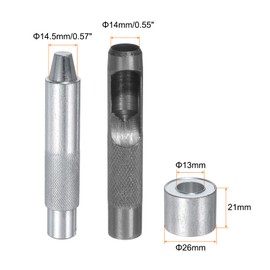 sourcing map Eyelet Hole Punch Die Tool 14mm/0.55" Leather Hollow Hole Punch 14.5mm Installation Tool 45# Steel Eyelet Grommet Setting Tool Kit with Base for Fabric Clothing Crafts Bags