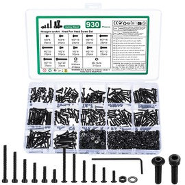 930 Pcs M2 Bolts and Nuts Set with Washers, Hex Socket Head Cap Screws Bolt Set & Hex Socket Button head Cap Screw, Small Pan Hear Machine screws bolts, 12.9 Grade/10.9 Grade Carbon Steel, Black