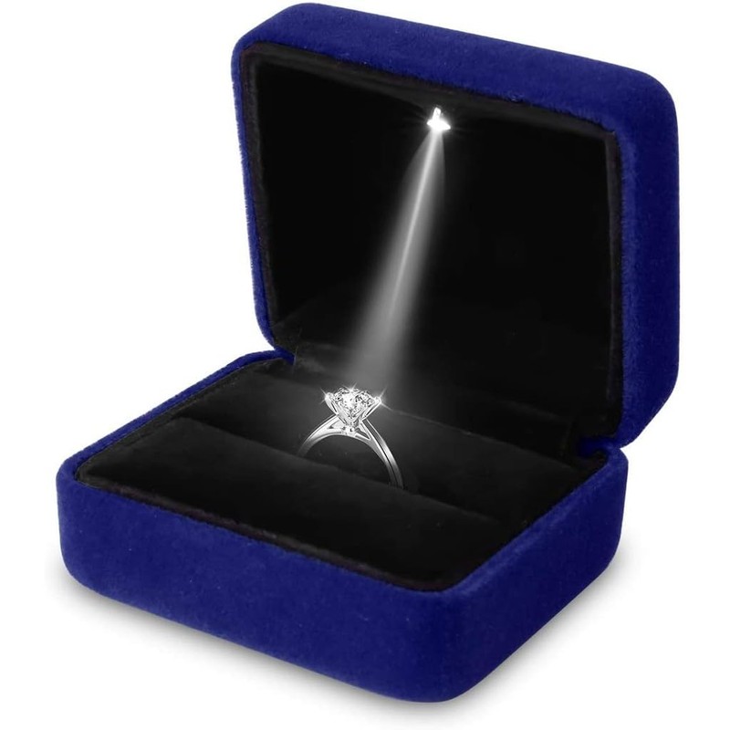 DELALO® Ring Box with LED Light, Velvet Ring Box with
