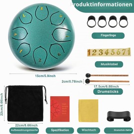 Taechalingo Tongue Drum 6 Inch 8 Tones, Small Steel Tongue Drum, Steel Tongue Drum, Small, with Tongue Drum, Songbook, Drum Sticks and Fabric Bag, Meditation Yoga Sound Healing