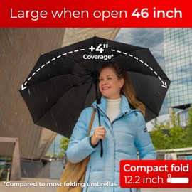 TUMELLA Flip-proof Inverted Travel Umbrella, Small Strong but Light Portable and Automatic Reverse Folding Rain Umbrella, Durable Premium Grip, Fits Car & Backpack