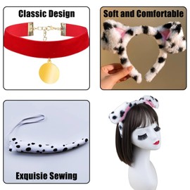 YNR 3Pcs Dalmatian Costume Set, Dog Ears Fancy Dress, Animal Dalmatian Costume Set with Dog Ears Headband Tail Collar for Animal Costume Cosplay Party World Book Day Fancy Dress Party Supplies