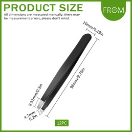 Keadic 12Pcs Slanted Eyebrow Tweezers Bulk Set, Stainless Steel Eyebrow Precision Tweezers for Men and Women, Eyebrows Facial Hair, Splinter, Ingrown Hair, and Lash Extension (Black)