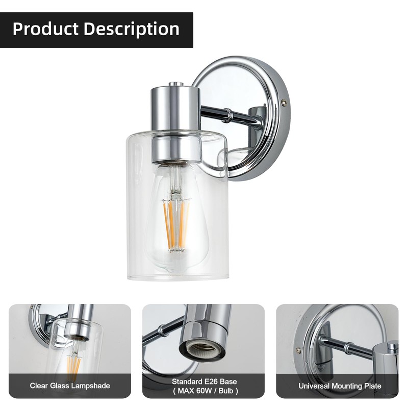 ALAISLYC 2 Light Bathroom Wall Sconce Light Fixtures with Clear