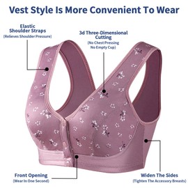 Front Button Bra Front Closure Everyday Sports Bras Comfortable Convenient Cotton Bras for Older Women No Wire (Dark Purple, S)