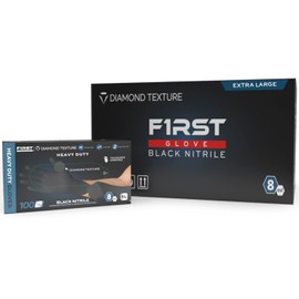 First Glove Heavy Duty Disposable Gloves - 8 Mil Thick Black Nitrile Gloves, Industrial with Raised Diamond Textured, Latex-Free and Tear-Resistant - 100 Ct. (Small)