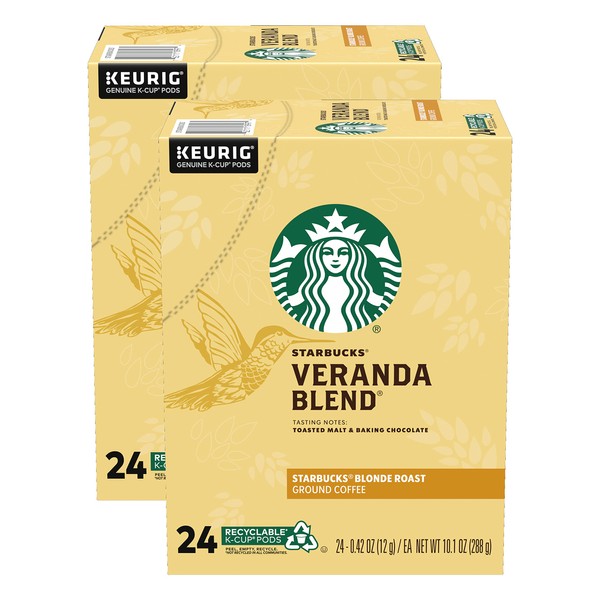 Starbucks Veranda Blend Coffee K-Cup Pods, Blonde Roast Ground Arabica Coffee K-Cups for Keurig Brewing System, 24 CT K-Cup Pods Per Box (Pack of 2 Boxes)
