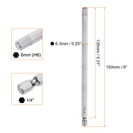 QUARKZMAN Hexagon Hex Screwdriver Bit Set 6 mm (H6) Metric 1/4 Inch Magnetic 150 mm (6 Inch) Long S2 Steel Screwdriver Bits Key Hex