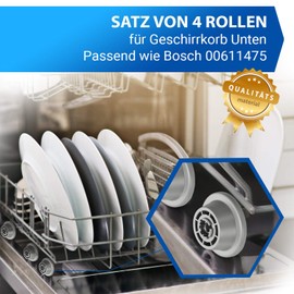 VIOKS Basket Wheels 4 x Dishwasher Wheels Basket Roller Set Replacement for Bosch 00611475 Siemens 611475 Küppersbusch 436718 Lower Basket Wheels with Roll Holder Set for Lower Basket Dishwasher