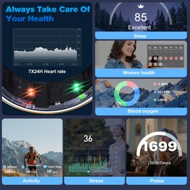 Smart Ring Health Tracker for Men/Women with LED Dispay Screen,Fitness Ring Sleep Tracker,Fast Charging,for Pedometer Exercise,Monitor Sleep,Heart Rate, Stress,Waterproof (Rose Gold, 10)