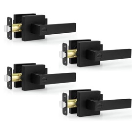 Estmoon 4 Pack Black Door Handles - Interior Door Knobs with Lock for Bedrooms, Keyless Privacy Door Levers, Heavy Duty Zinc Alloy 2.07 lb Door Lever Set for Bedrooms Bathrooms