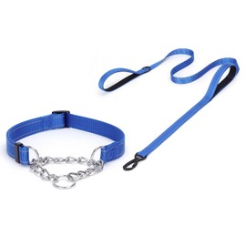 haoyueer Martingale Dog Collar, Stainless Steel Chain, Martingale Collar with Reflective, Adjustable for Medium Large Dogs (Dark Blue Set, S)