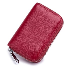EASTNIGHTS EASTNIGHTS Leather Credit Card Wallet RFID Blocking Zipper Card Case Holder for Women Compact Size 14 Slots (wine red)