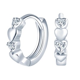 MICGIGI Women's 925 Sterling Silver Earrings Heart Shape Earrings Cubic Zirconia Earrings (Silver), Silver