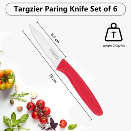 targzier Paring Knives with Straight Edge,Spear Point,Stainless Steel Paring Knife Set of 6,Sharp Small Kitchen Knife for Cutting Vegetable&Fruit,Ergonomic Paring Knife,Red Peeling Knifes
