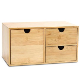 Wisdture Bamboo Desktop Organizer with Drawers,Bamboo Drawers for Desktop,Desk Organizer with Drawers,Tabletop Drawers(3 Drawer with Tall Drawer)