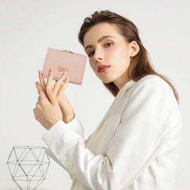 YAMEIZE Women's Small Purse, Cute Tri-Fold Wallet Made of Slim PU Leather with Bow and Card Holder, Coin Purses for Girls, pink, Casual