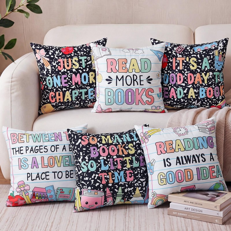 Tranqun 6 Pcs Composition Notebook Classroom Pillow Covers 18 x