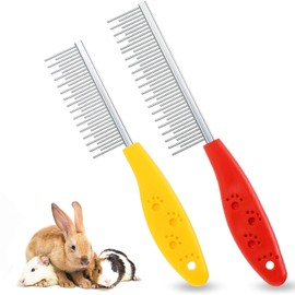 2 Pieces Pet Hair Comb Small Pet Grooming Comb Long and Short Teeth Comb for Small Dog Cat Animals Rabbits Hamsters (Red and Yellow, One Size)