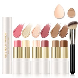 Kit de maquillaje en barra de contorno de crema de 6 colores, resaltador de barra bronceadora en crema de doble punta y barra de rubor para esculpir l