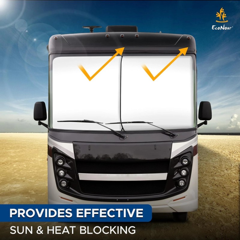 EcoNour Foldable Spring RV Windshield Sunshade, Reflective XX-Large, Black