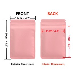 Rimiko 100pcs Resealable Opaque Pink Ziplock Bags, Reusable Flat Small Mylar Bag, Aluminum Foil Sample Bags with Matte Color Packaging for Food Storage (Pink, 4.7"x 7.9")